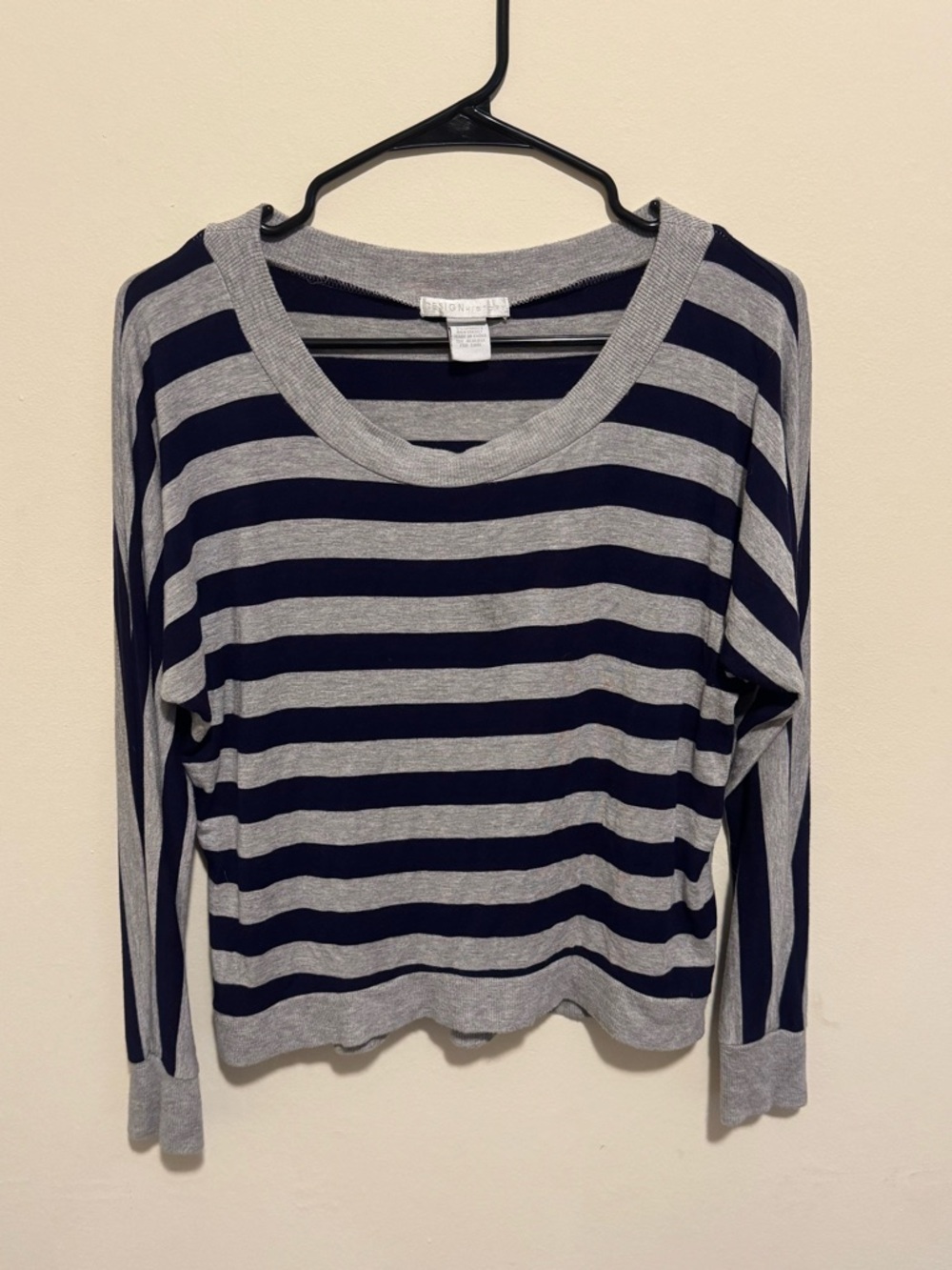 Design History Navy and Gray Striped Long Sleeve Tee